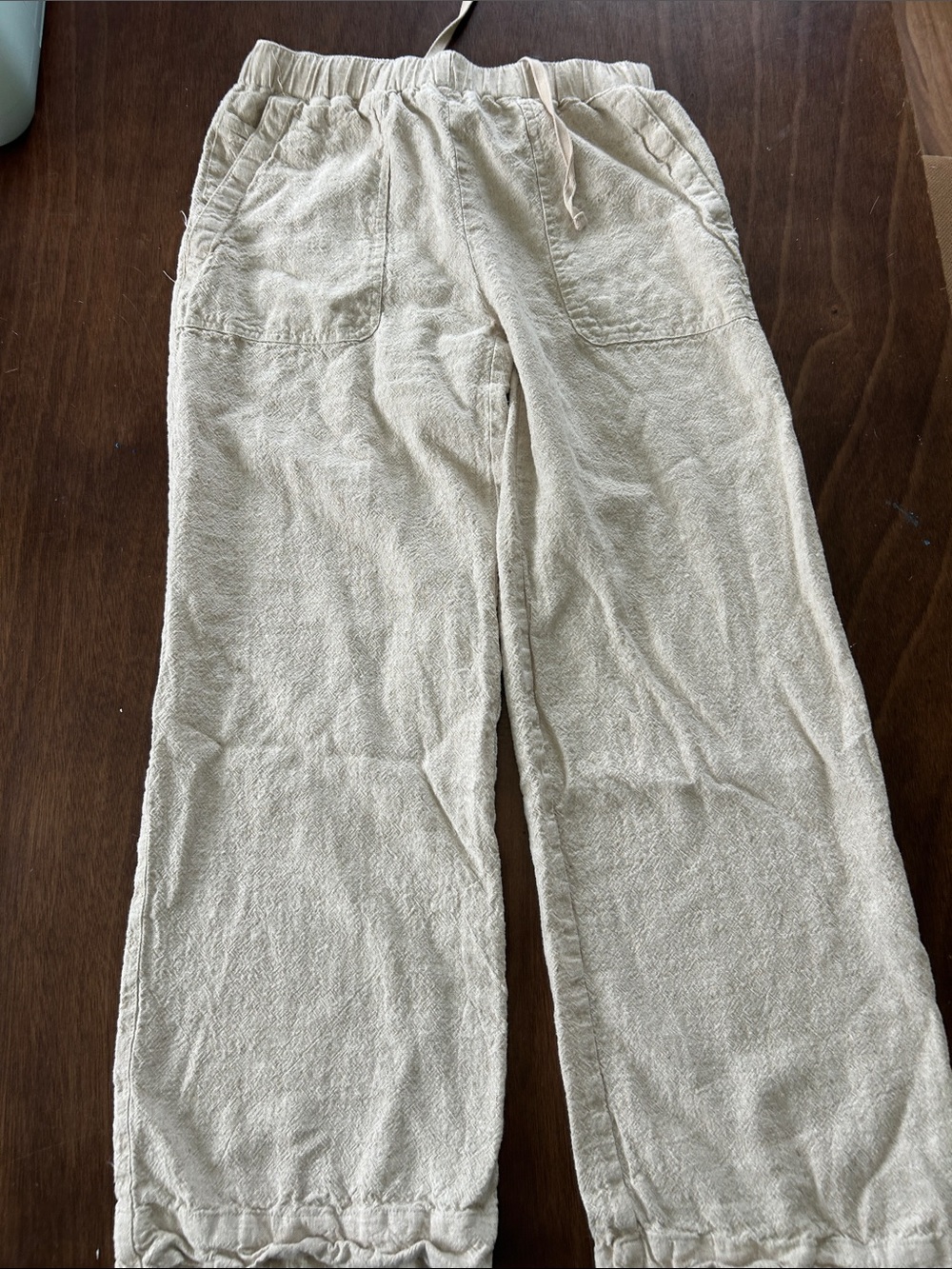 Relaxed Drawstring Linen-Blend Pants in Natural Cream